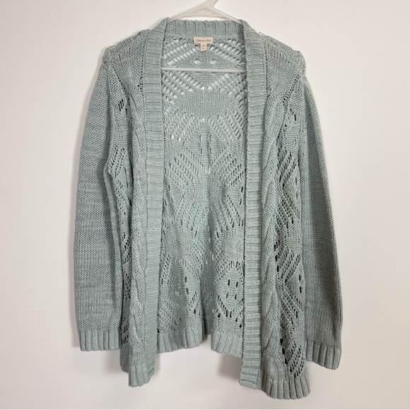 Garnet Hill Sweaters - Garnet Hill Cardigan Sweater Womens Medium Blue Open Knit Linen Cotton Blend